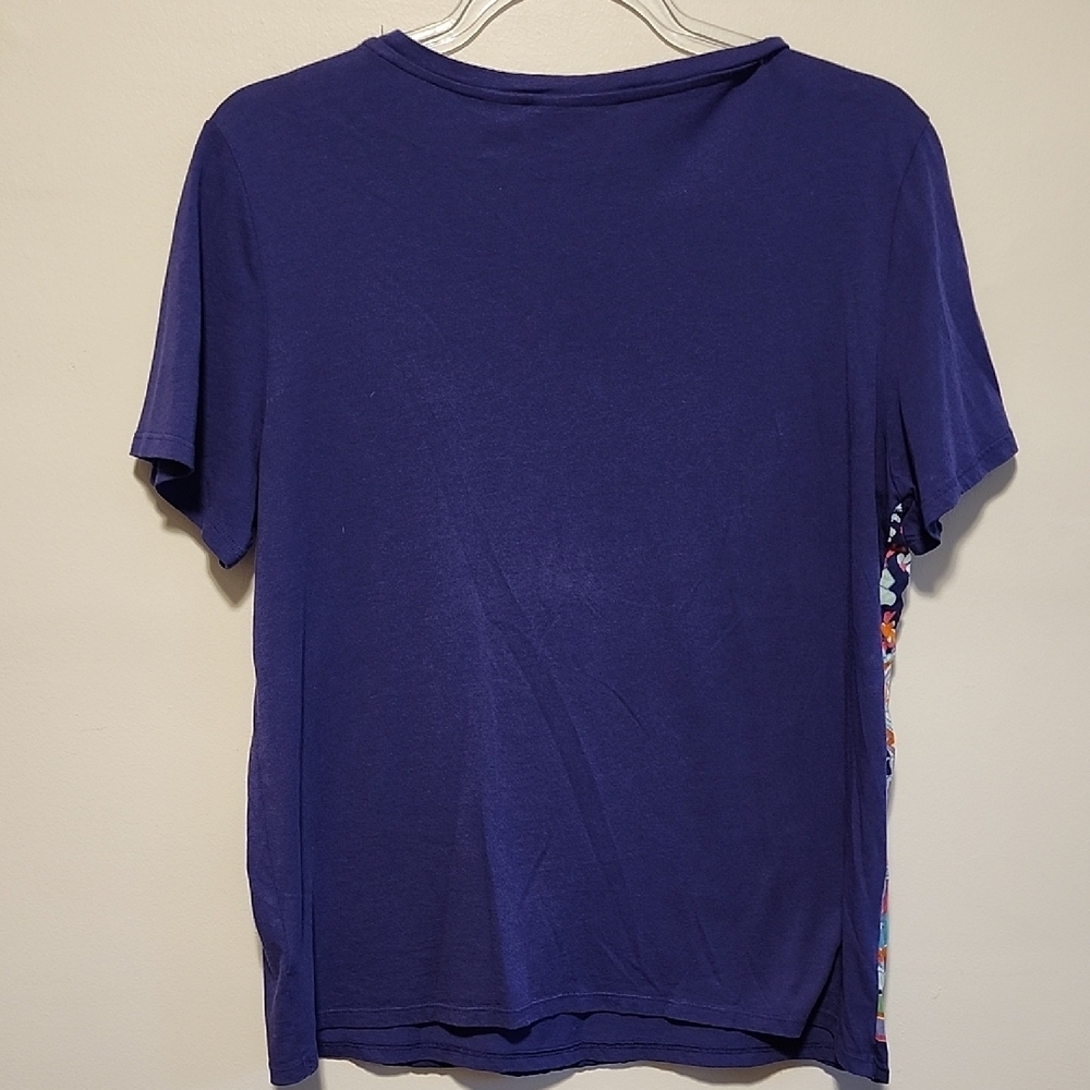 Anthropologie Maeve Purple with Orange and Blue Paisley Scarf Shirt Sleeve Tee - Picture 5 of 6